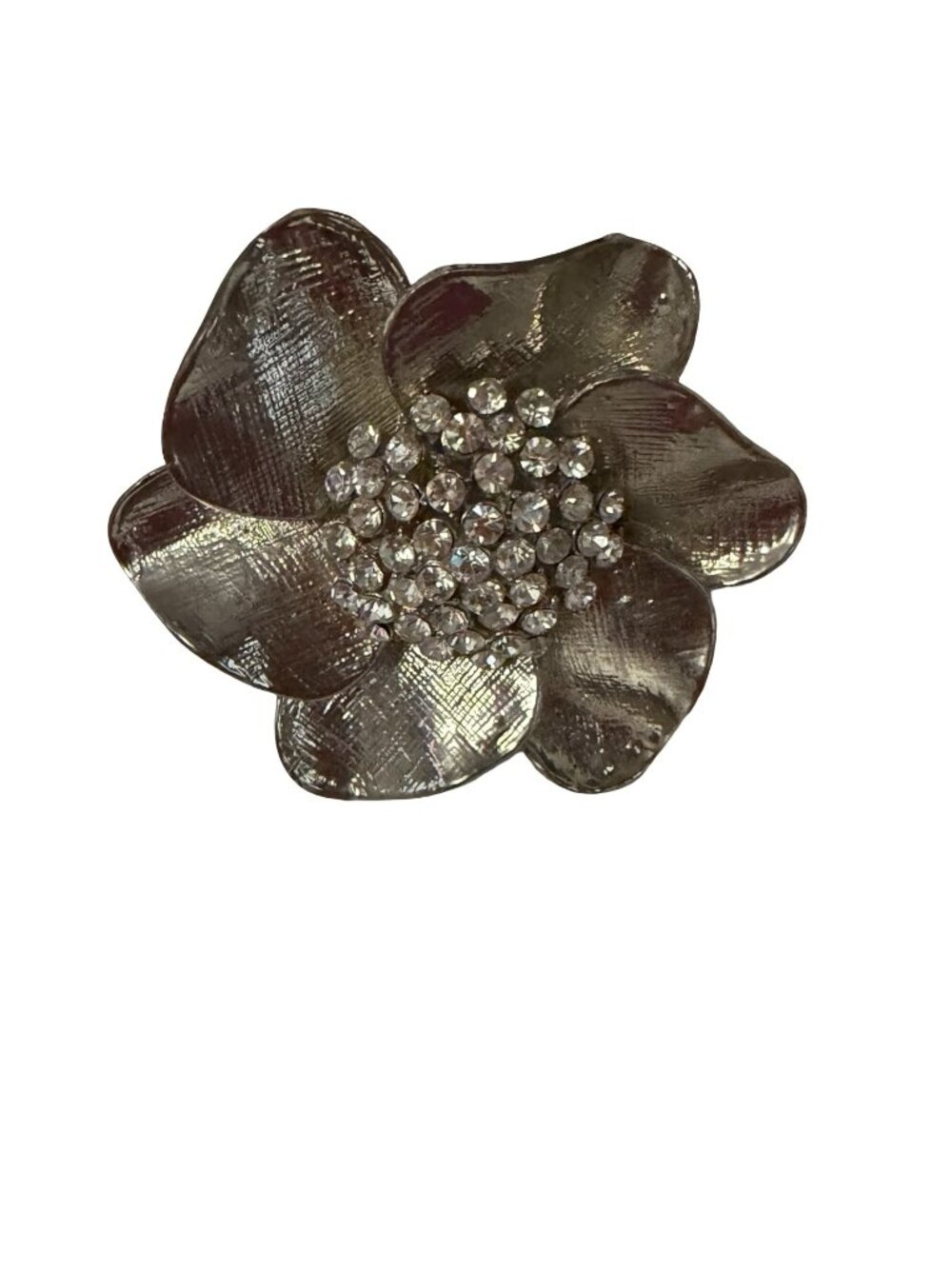 Vintage Rhinestone Flower Clamper Bracelet Silver Tone Statement Cuff
